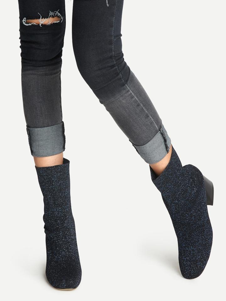 Romwe Blue Knit Ankle Boots