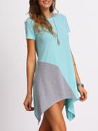 Romwe Color-block Asymmetrical Tshirt Dress