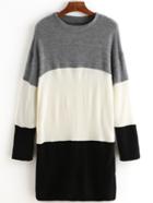 Romwe Color-block Long Sleeve Tshirt Dress