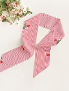 Romwe Flower Embroidery Pinstriped Twilly Scarf