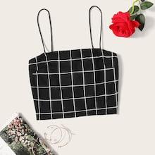 Romwe Grid Crop Cami Top