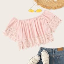 Romwe Guipure Lace Trim Bardot Top