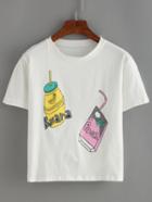Romwe White Box Print T-shirt