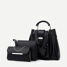 Romwe Tassel Decor Satchel Bag With Crossbody 3pcs