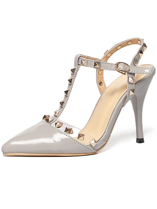 Romwe Gray Pierced T-strap Studded High Heel Sandals