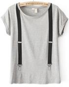 Romwe Strap Print Grey T-shirt
