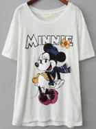 Romwe Dancing Mickey Print White T-shirt