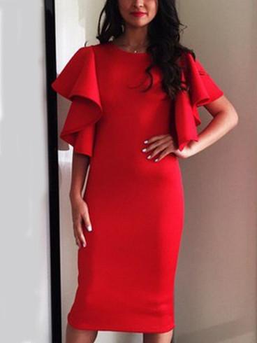 Romwe Dramatic Ruffle Sleeve Sheeth Dress