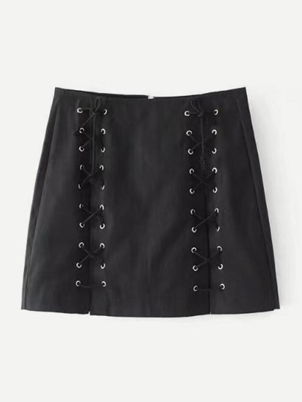 Romwe Eyelet Lace Up Skirt