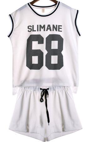 Romwe Dip Hem Letter Print Tank Top With White Shorts
