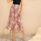 Romwe Frilled Waist Botanical Pleated Culotte Pants