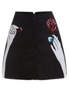 Romwe Buttoned Fornt Hand With Rose Print Skirt