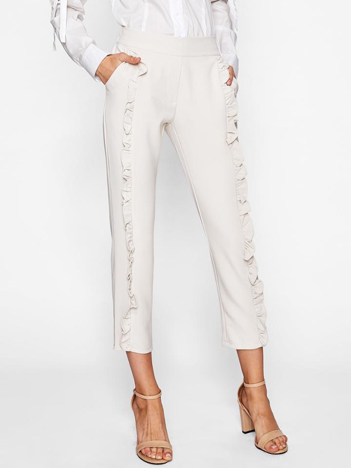 Romwe Frill Trim Full Length Pants
