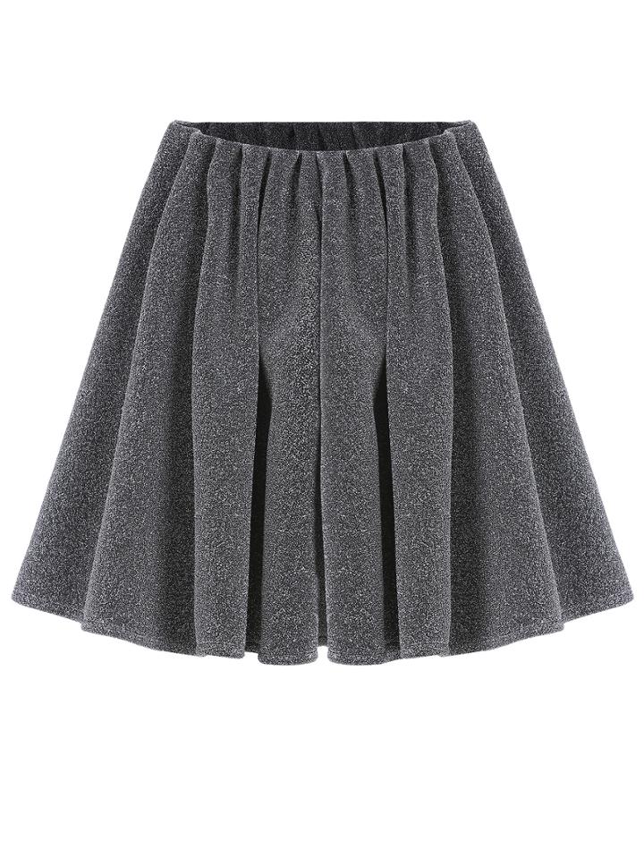 Romwe Elastic Waist Pleated Silver Skirt