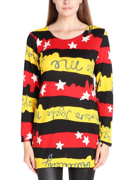 Romwe Striped Stars Print Long Yellow T-shirt