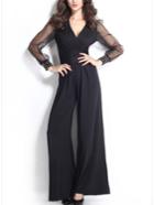 Romwe Sheer Sleeve Studded Cuff Wide Leg Jumpsuit