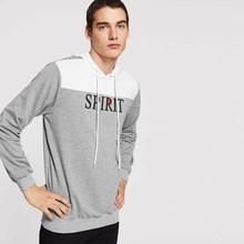 Romwe Men Color Block Letter Hoodie
