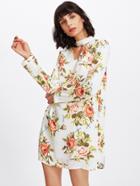 Romwe Flower Print Choker Neck Dress