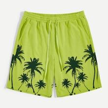 Romwe Guys Coconut Tree Print Drawstring Shorts