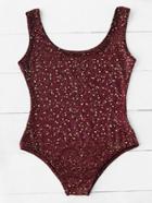 Romwe Rhinestone Overlay Dot Print Swimsuit