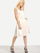Romwe Fit & Flare Tank Dress With Side Pockets - White