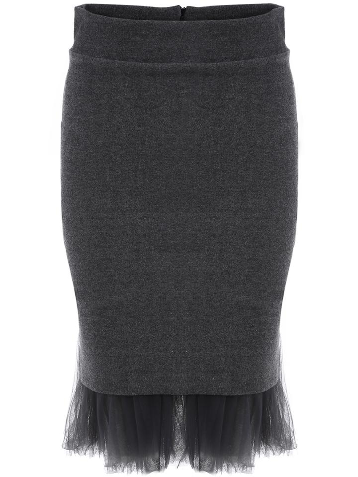 Romwe Mesh Insert Split Side Skinny Skirt With Zipper