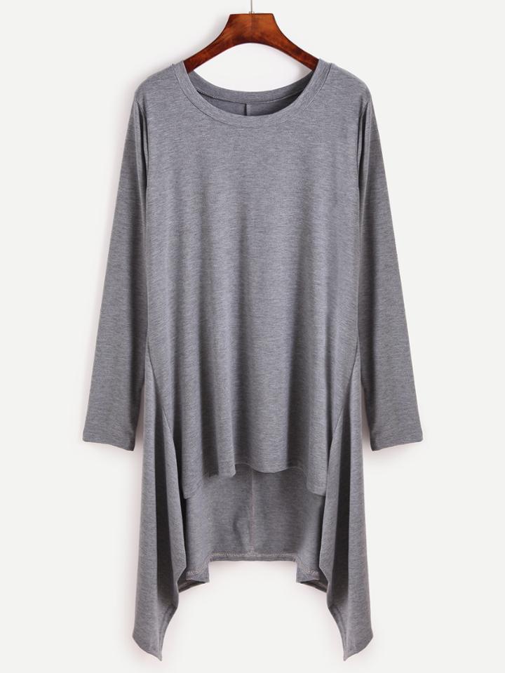 Romwe Grey Dip Hem Loose Long T-shirt