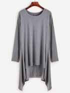 Romwe Grey Dip Hem Loose Long T-shirt