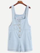 Romwe Pale Blue Denim Single Breasted Overall Shorts
