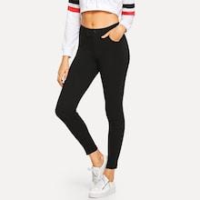Romwe Double Button Solid Skinny Pants