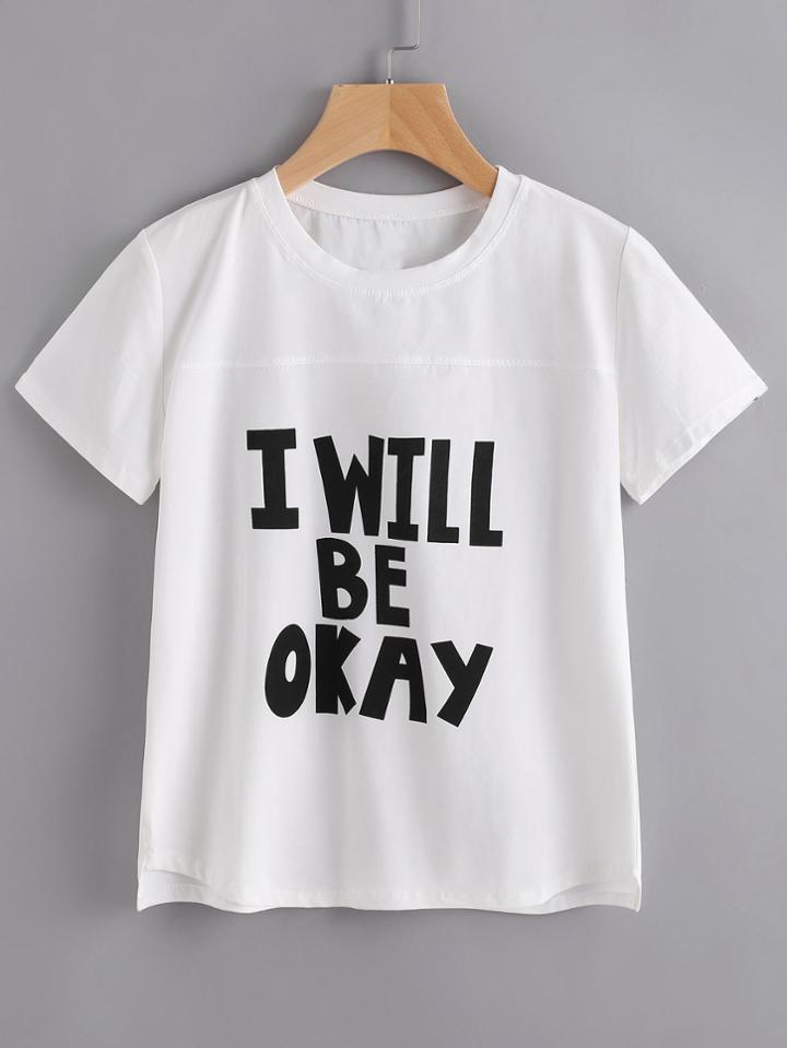 Romwe Slogan Print Raw Cut Tee