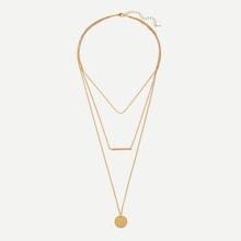 Romwe Bar & Round Pendant Layered Chain Necklace