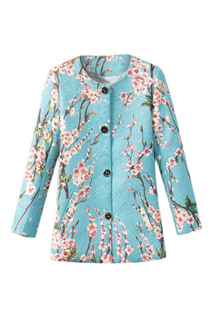 Romwe Cropped Floral Print Green Coat