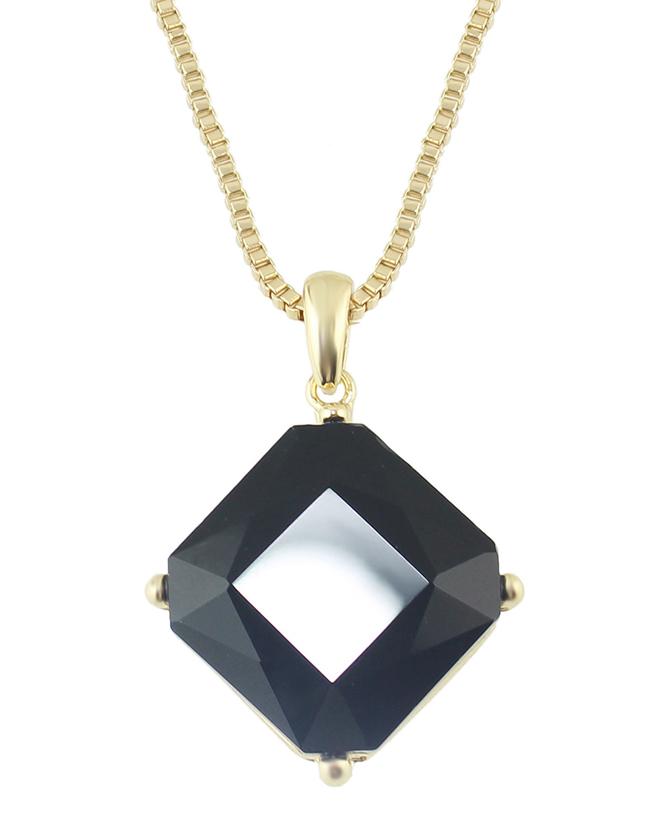 Romwe Long Black Imitation Gemstone Stone Necklace