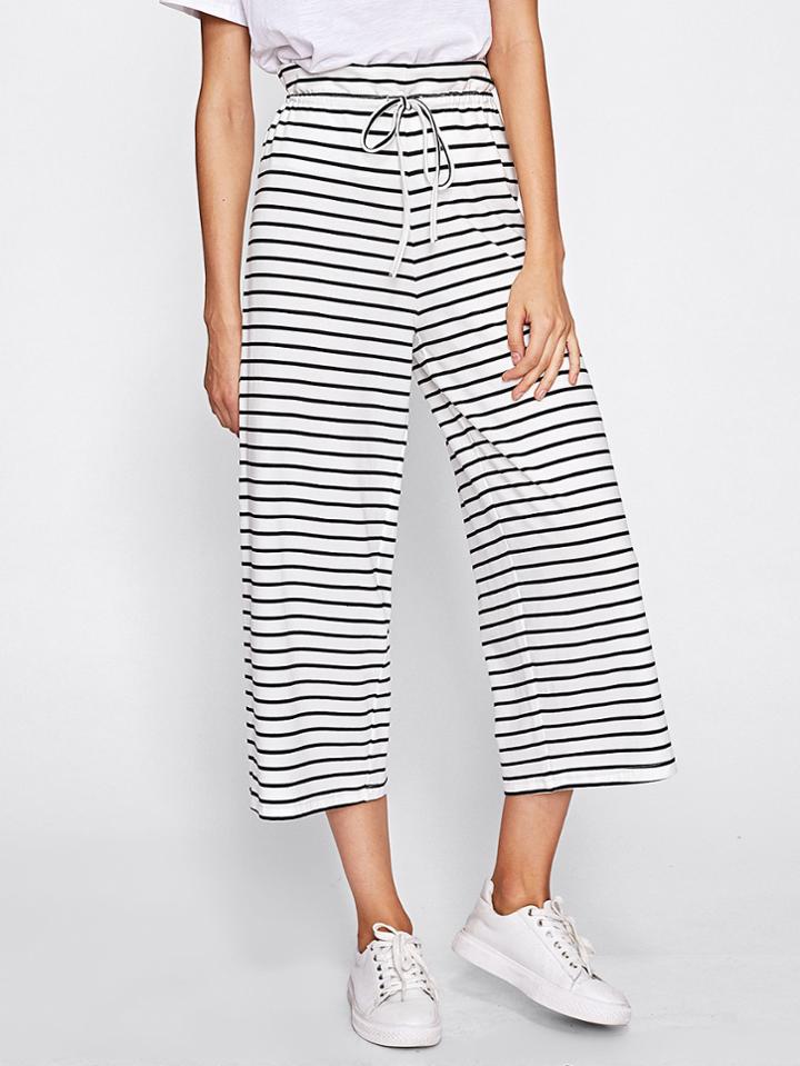 Romwe Striped Jersey Culotte Pants