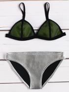 Romwe Silver Mesh Detail Mix & Match Triangle Bikini Set