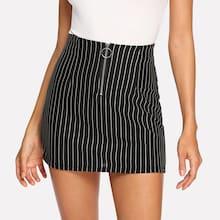 Romwe Zip Up Front Striped Skirt