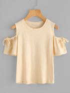 Romwe Open Shoulder Drawstring Sleeve Tee