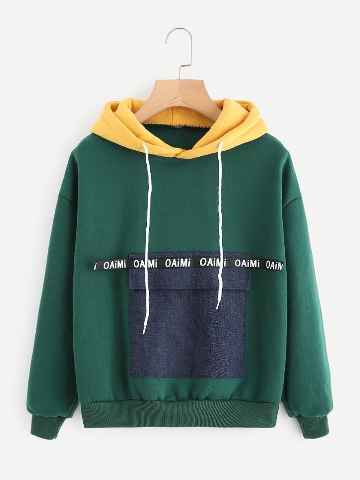 Romwe Color Block Pocket Front Hoodie