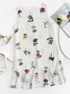 Romwe Floral Print Spot Ruffle Hem Dress