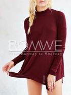 Romwe Wine Red Long Sleeve Asymmetric Sweater