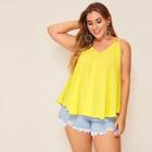Romwe Plus Dip Hem Neon Yellow Cami Top