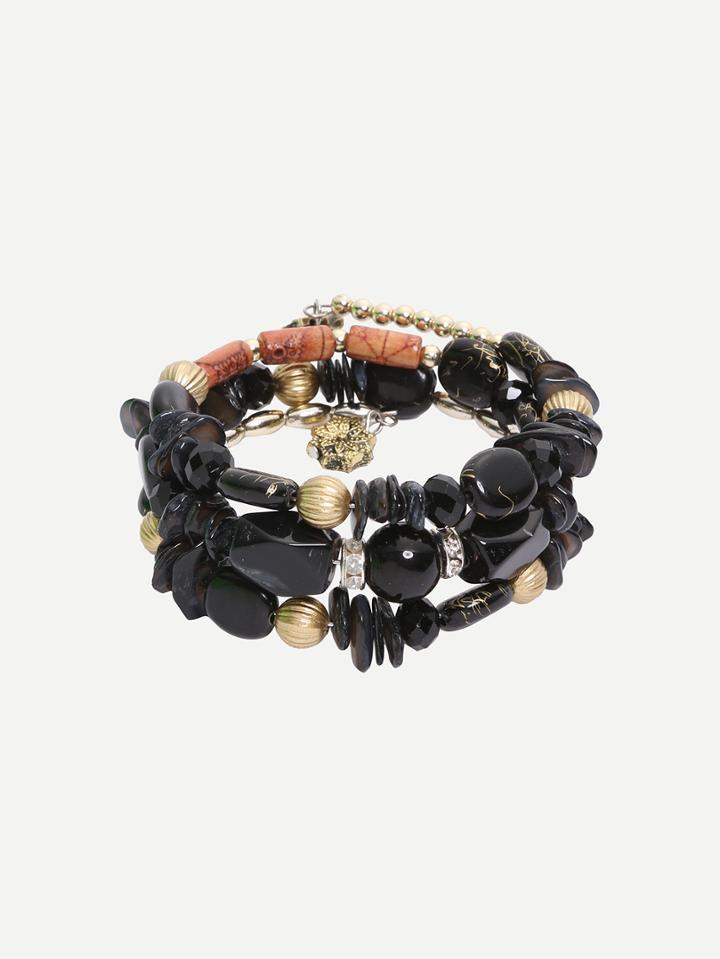 Romwe Multilayer Black Beads Vintage Bracelet