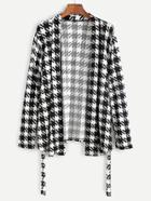 Romwe Black And White Houndstooth Tie Detail Sweater Coat
