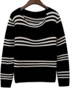 Romwe Round Neck Striped Wine Black Sweater