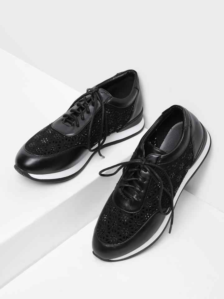 Romwe Cut Out Detail Lace Up Sneakers