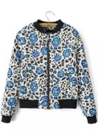 Romwe Stand Collar With Zipper Flowers Print Coat