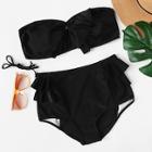 Romwe Plus Detachable Straps Bandeau With Layered Ruffle Bikini