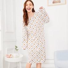 Romwe Fox & Leaf Print Night Dress