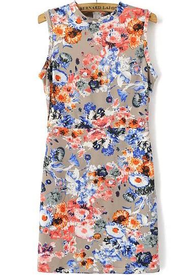 Romwe Sleeveless Floral Print Bodycon Dress